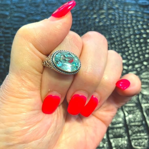 Italian filigree silver dichroic stone Sz 7 - Picture 1 of 4